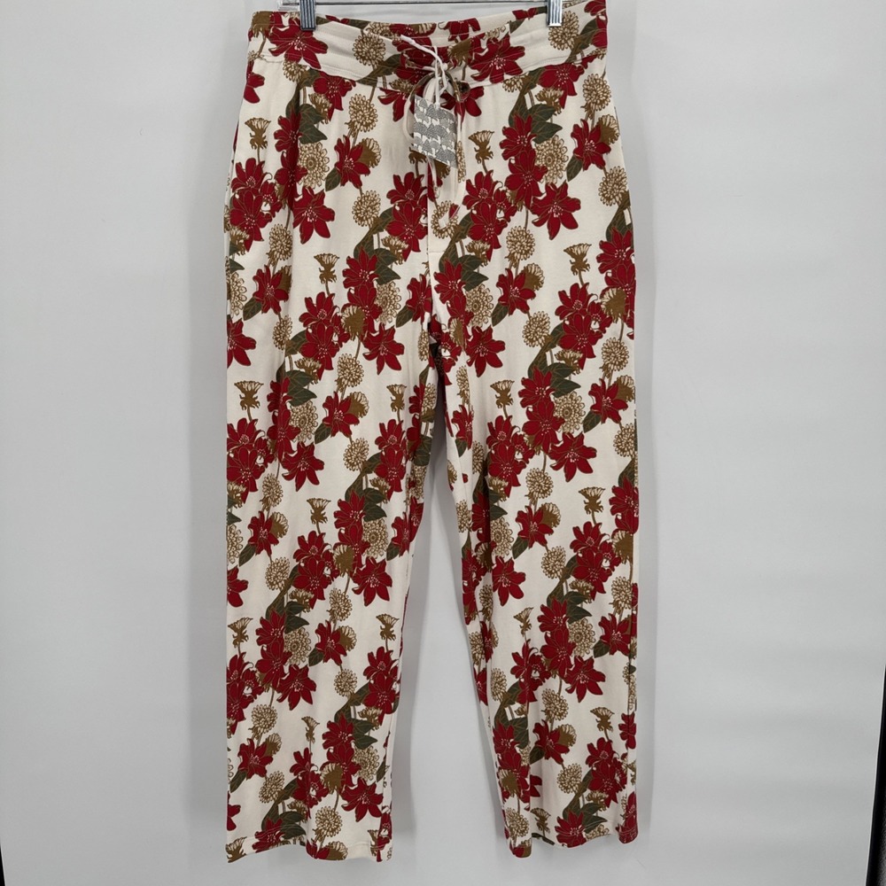 NEW Kate Quinn Poinsettia Christmas Organic Cotton Pajama Pants Size Medium‎ NEW